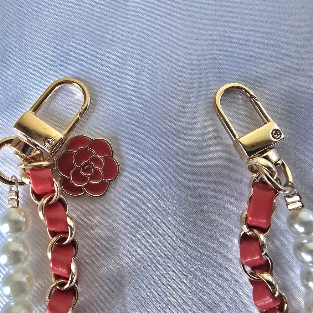 Double Layer  Pearl and Red Chain Bag‎ Charm / Wrist Strap